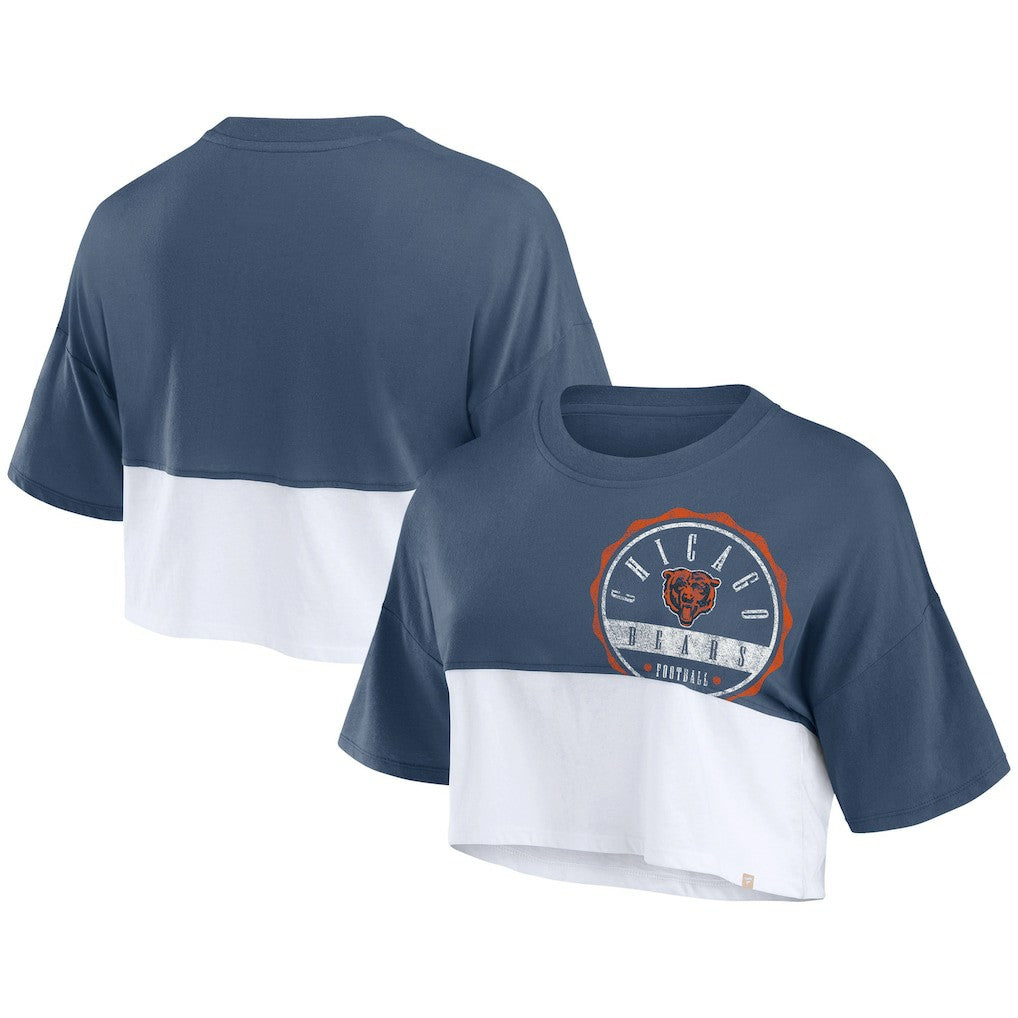 Chicago Bears Women's Boxy Color Split Cropped T-Shirt - Navy/White - Fanatics