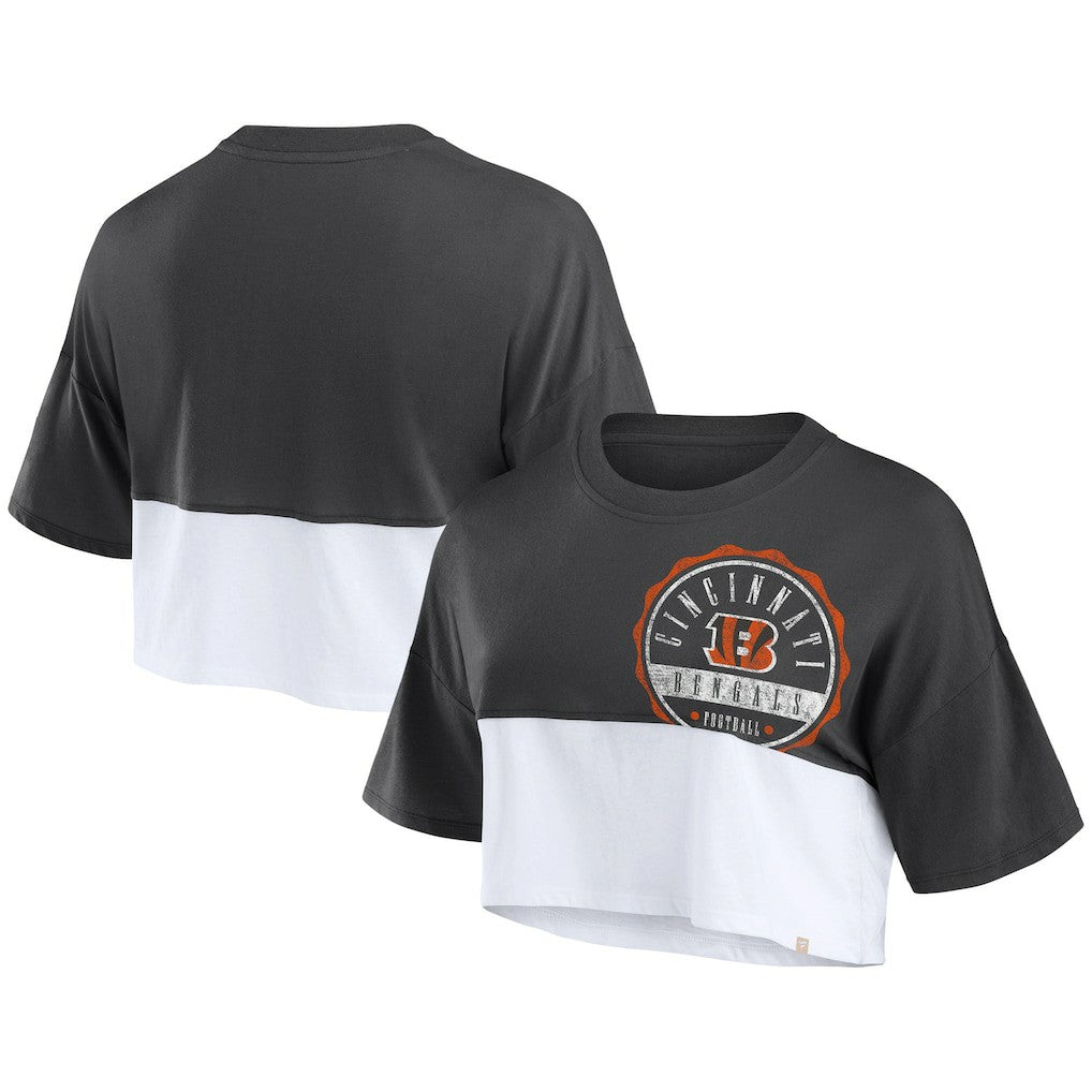 Cincinnati Bengals Women's Boxy Color Split Cropped T-Shirt - Black/White - Fanatics