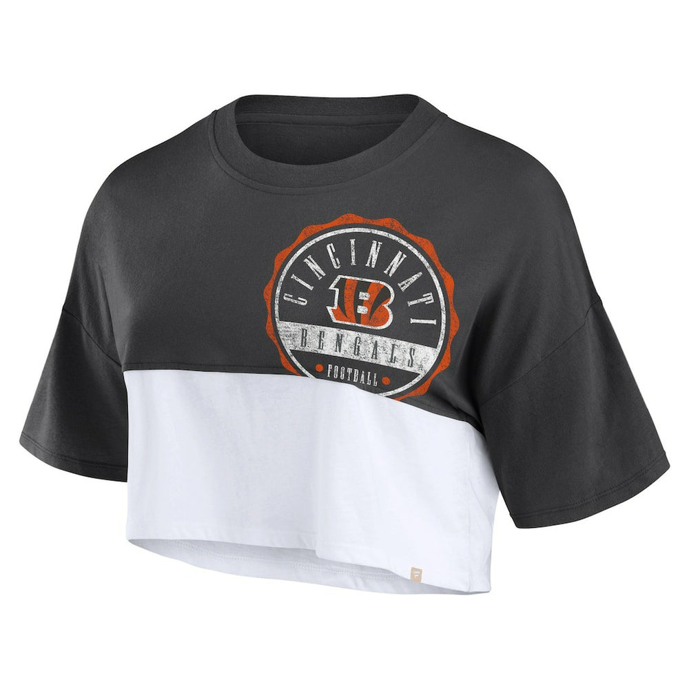 Cincinnati Bengals Women's Boxy Color Split Cropped T-Shirt - Black/White - Fanatics