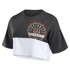 Cincinnati Bengals Women's Boxy Color Split Cropped T-Shirt - Black/White - Fanatics