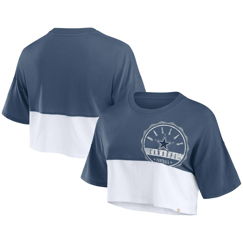 Dallas Cowboys Women's Boxy Color Split Cropped T-Shirt - Navy/White - Fanatics