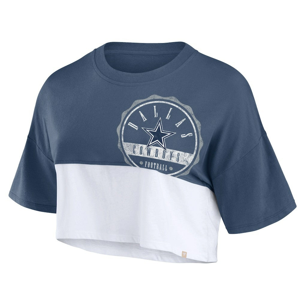Dallas Cowboys Women's Boxy Color Split Cropped T-Shirt - Navy/White - Fanatics