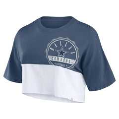 Dallas Cowboys Women's Boxy Color Split Cropped T-Shirt - Navy/White - Fanatics
