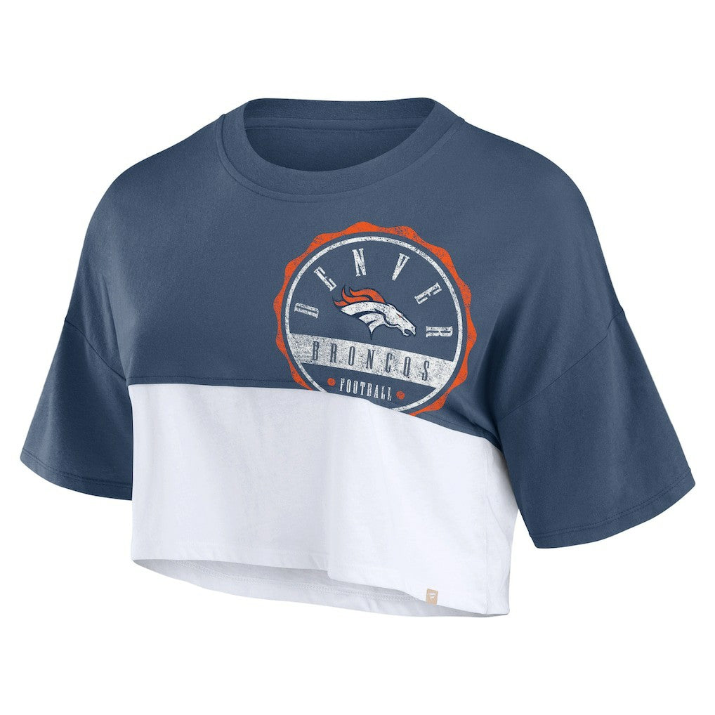Denver Broncos Women's Boxy Color Split Cropped T-Shirt - Navy/White - Fanatics