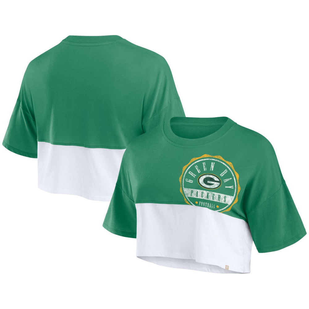 Green Bay Packers Women's Boxy Color Split Cropped T-Shirt - Green/White - Fanatics