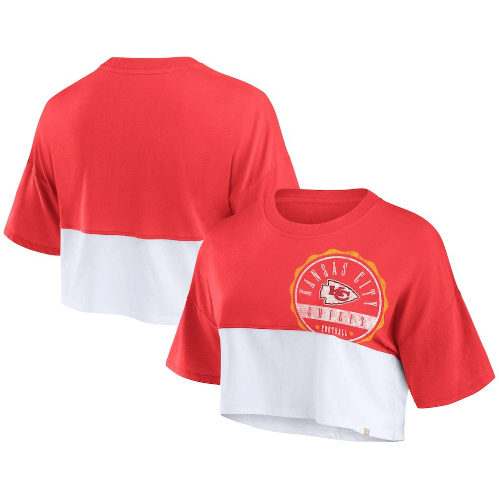 Kansas City Chiefs Women's Boxy Color Split Cropped T-Shirt - Red/White - Fanatics