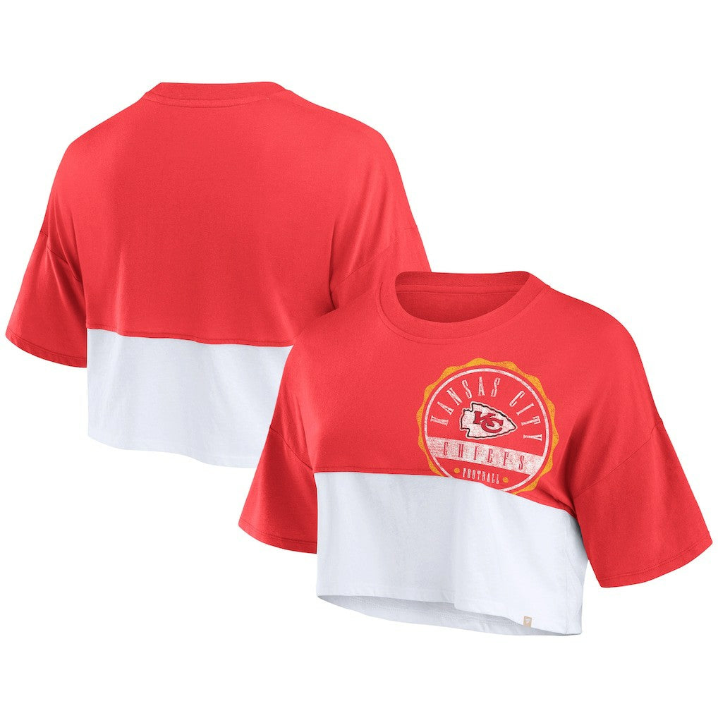 Kansas City Chiefs Women's Boxy Color Split Cropped T-Shirt - Red/White - Fanatics