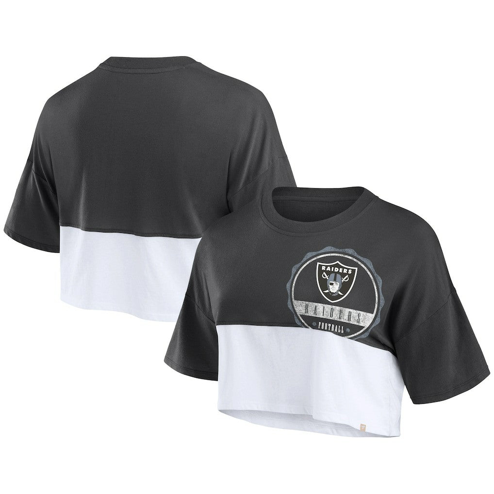 Las Vegas Raiders Women's Boxy Color Split Cropped T-Shirt - Black/White - Fanatics