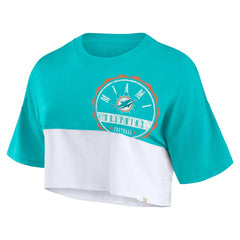 Miami Dolphins Women's Boxy Color Split Cropped T-Shirt - Aqua/White - Fanatics