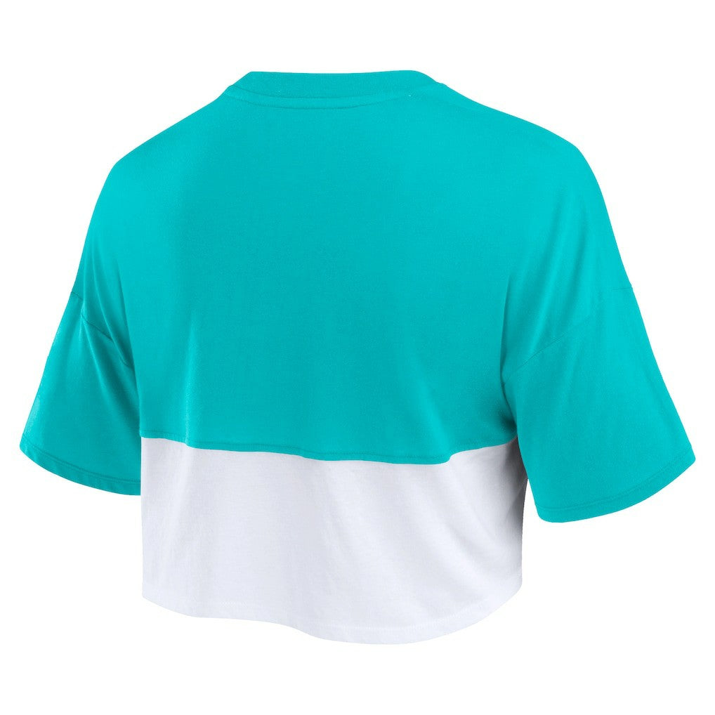 Miami Dolphins Women's Boxy Color Split Cropped T-Shirt - Aqua/White - Fanatics