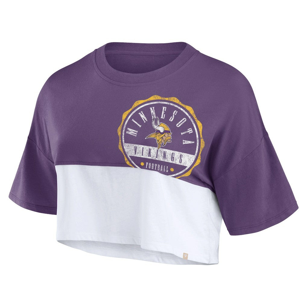 Minnesota Vikings Women's Boxy Color Split Cropped T-Shirt - Purple/White - Fanatics