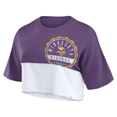 Minnesota Vikings Women's Boxy Color Split Cropped T-Shirt - Purple/White - Fanatics
