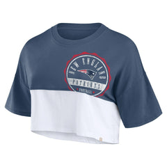 New England Patriots Women's Boxy Color Split Cropped T-Shirt - Navy/White - Fanatics