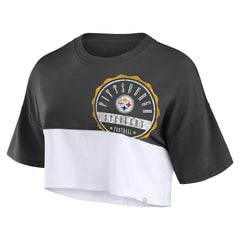 Pittsburgh Steelers Women's Boxy Color Split Cropped T-Shirt - Black/White - Fanatics