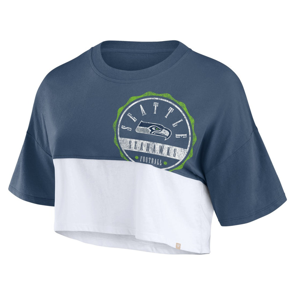Seattle Seahawks Women's Boxy Color Split Cropped T-Shirt - College Navy/White - Fanatics