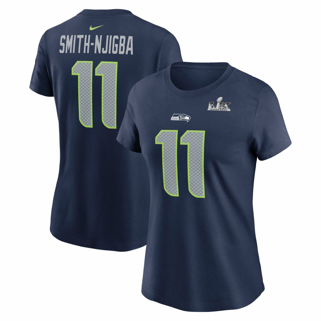 Jaxon Smith-Njigba Seattle Seahawks Women's Super Bowl LX Patch Name & Number T-Shirt - College Navy - Nike