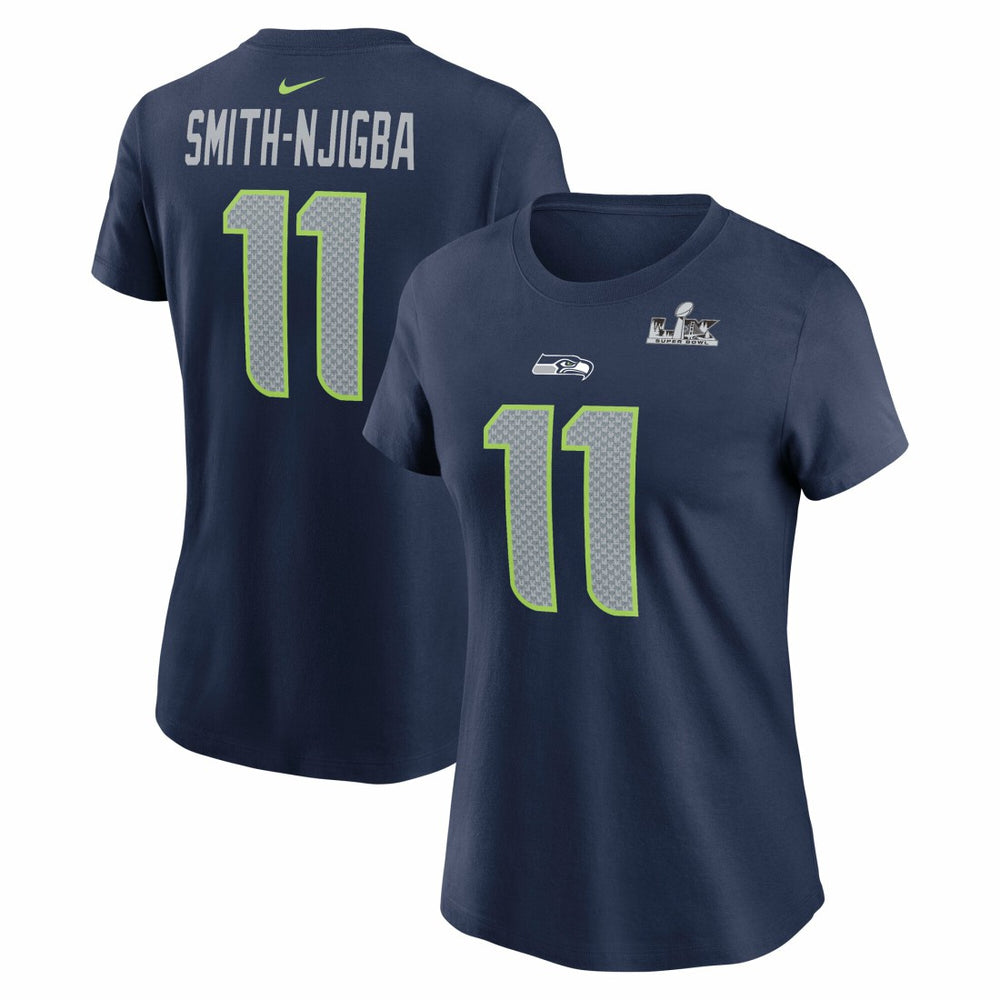 Jaxon Smith-Njigba Seattle Seahawks Women's Super Bowl LX Patch Name & Number T-Shirt - College Navy - Nike