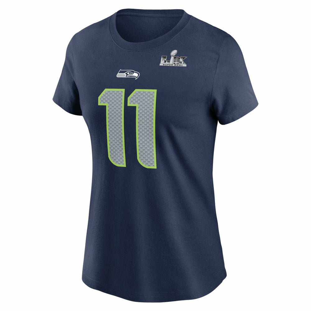 Jaxon Smith-Njigba Seattle Seahawks Women's Super Bowl LX Patch Name & Number T-Shirt - College Navy - Nike