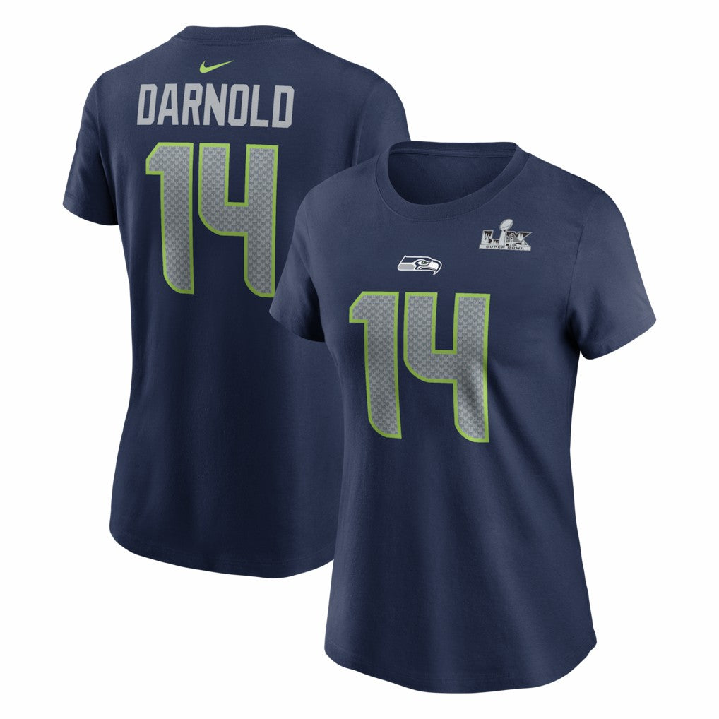 Sam Darnold Seattle Seahawks Women's Super Bowl LX Patch Name & Number T-Shirt - College Navy - Nike
