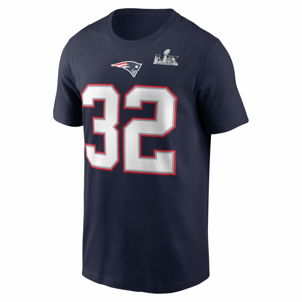 TreVeyon Henderson New England Patriots Super Bowl LX Patch Name & Number T-Shirt - Navy - Nike