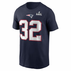 TreVeyon Henderson New England Patriots Super Bowl LX Patch Name & Number T-Shirt - Navy - Nike