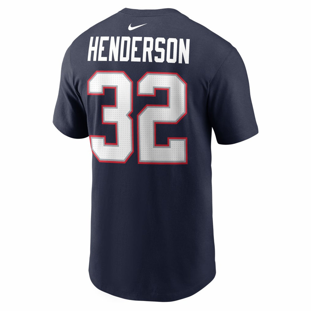 TreVeyon Henderson New England Patriots Super Bowl LX Patch Name & Number T-Shirt - Navy - Nike