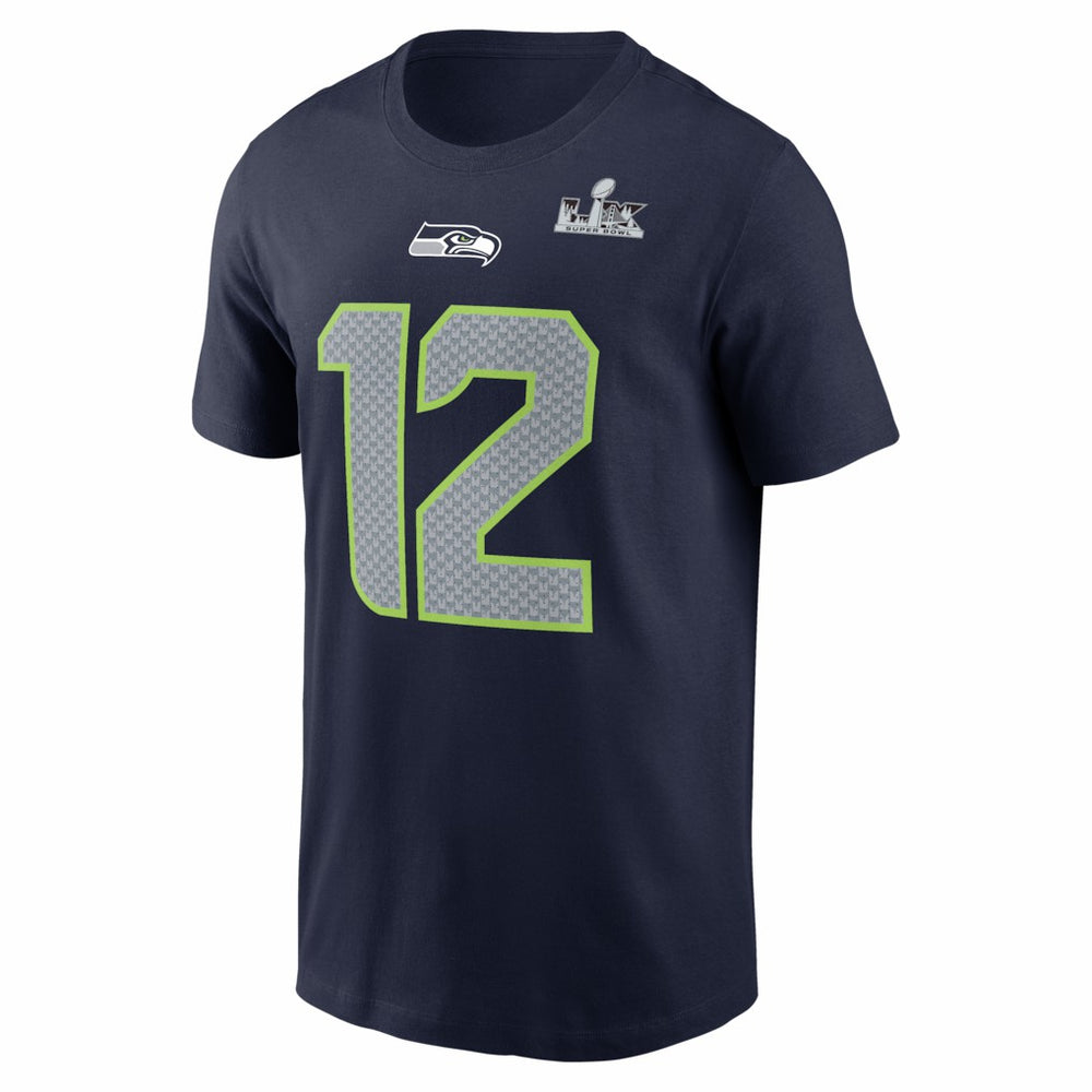 12s Seattle Seahawks Super Bowl LX Patch Name & Number T-Shirt - College Navy - Nike