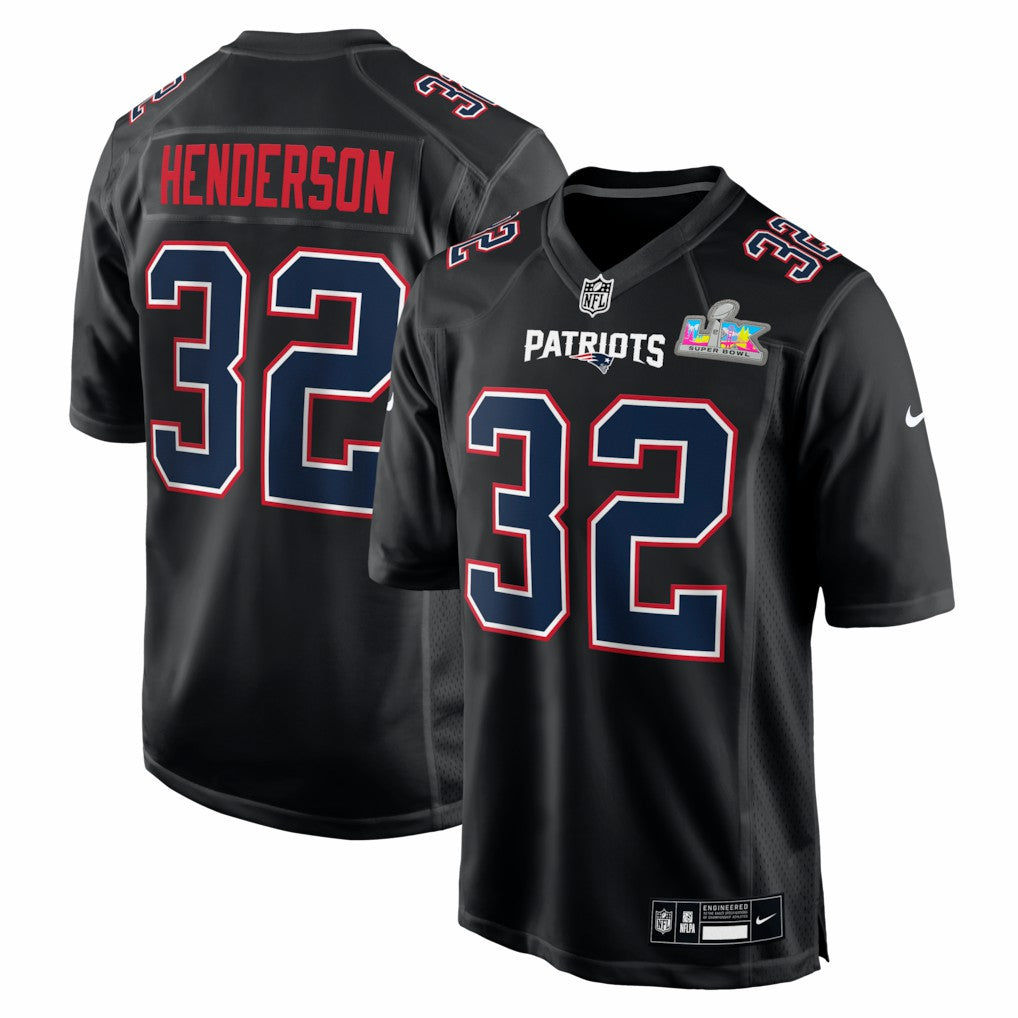 TreVeyon Henderson New England Patriots Super Bowl LX Patch Carbon Fashion Game Jersey - Black - Nike