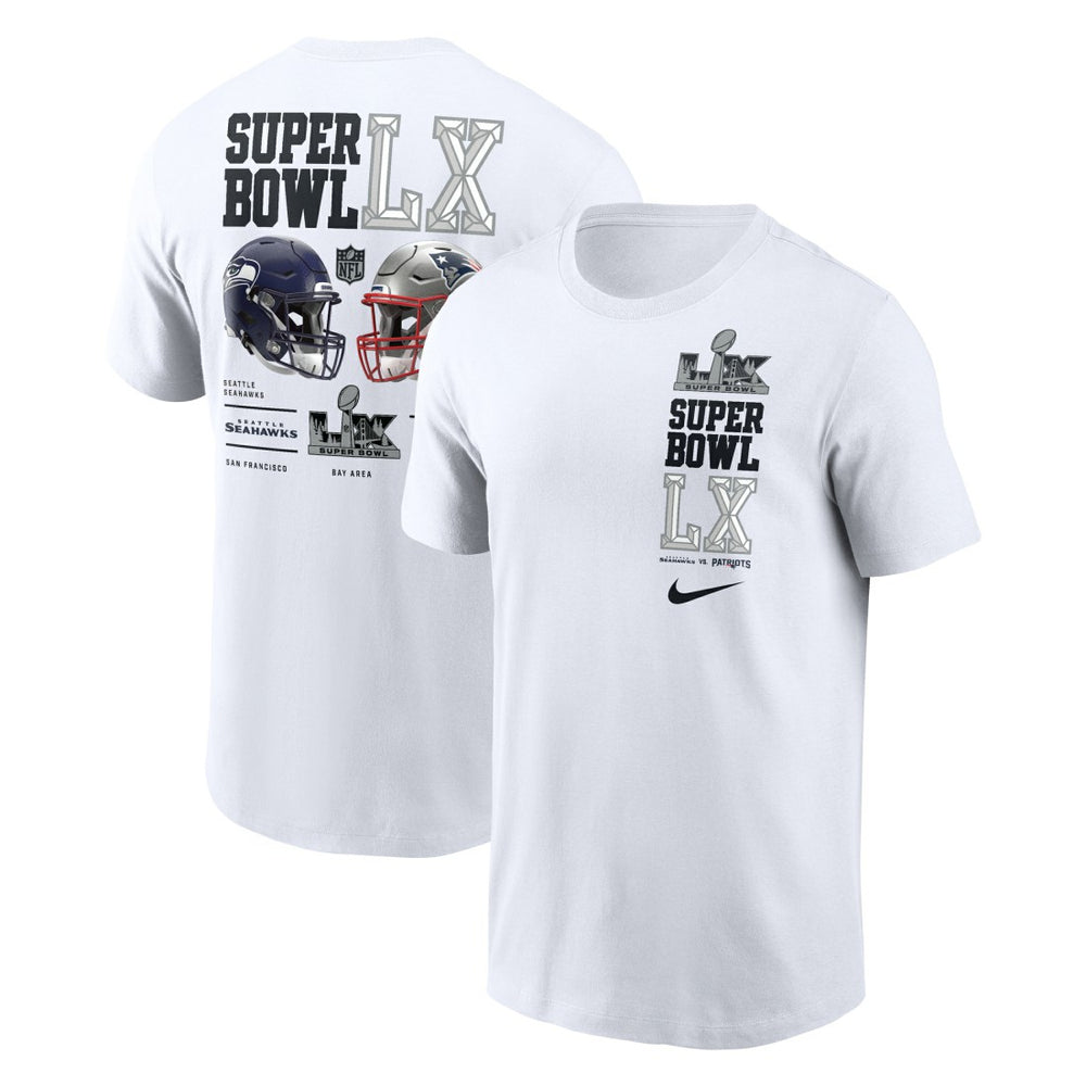 New England Patriots vs. Seattle Seahawks Super Bowl LX Dueling T-Shirt - White - Nike