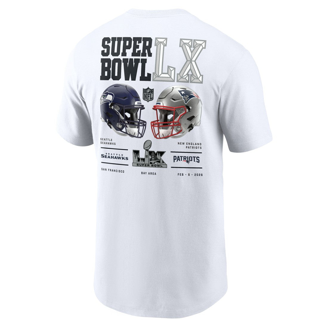 New England Patriots vs. Seattle Seahawks Super Bowl LX Dueling T-Shirt - White - Nike
