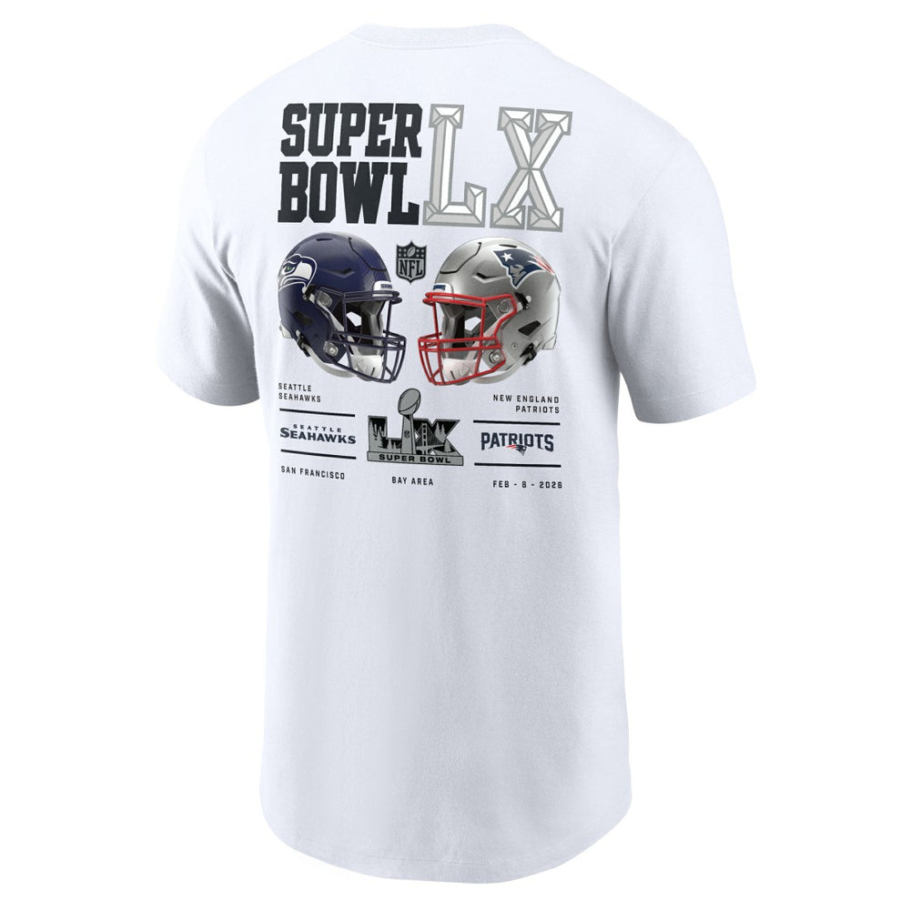 New England Patriots vs. Seattle Seahawks Super Bowl LX Dueling T-Shirt - White - Nike
