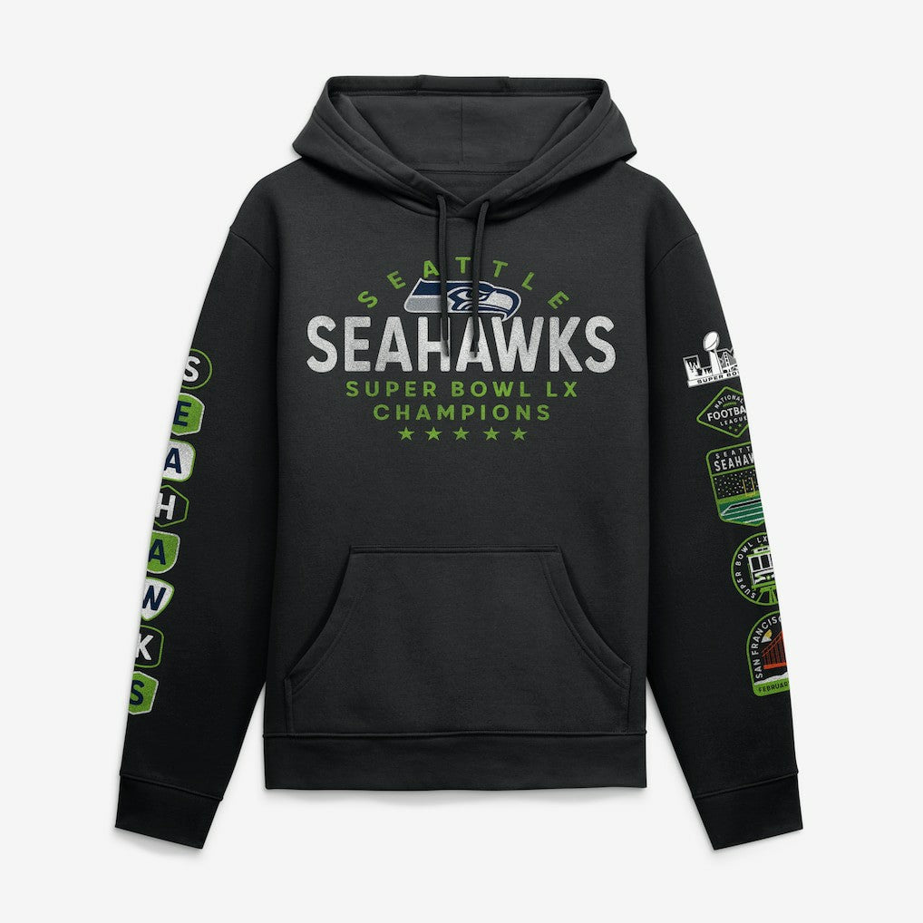 Seattle Seahawks Super Bowl LX Champions Banner Year Hoodie - Black - Fanatics