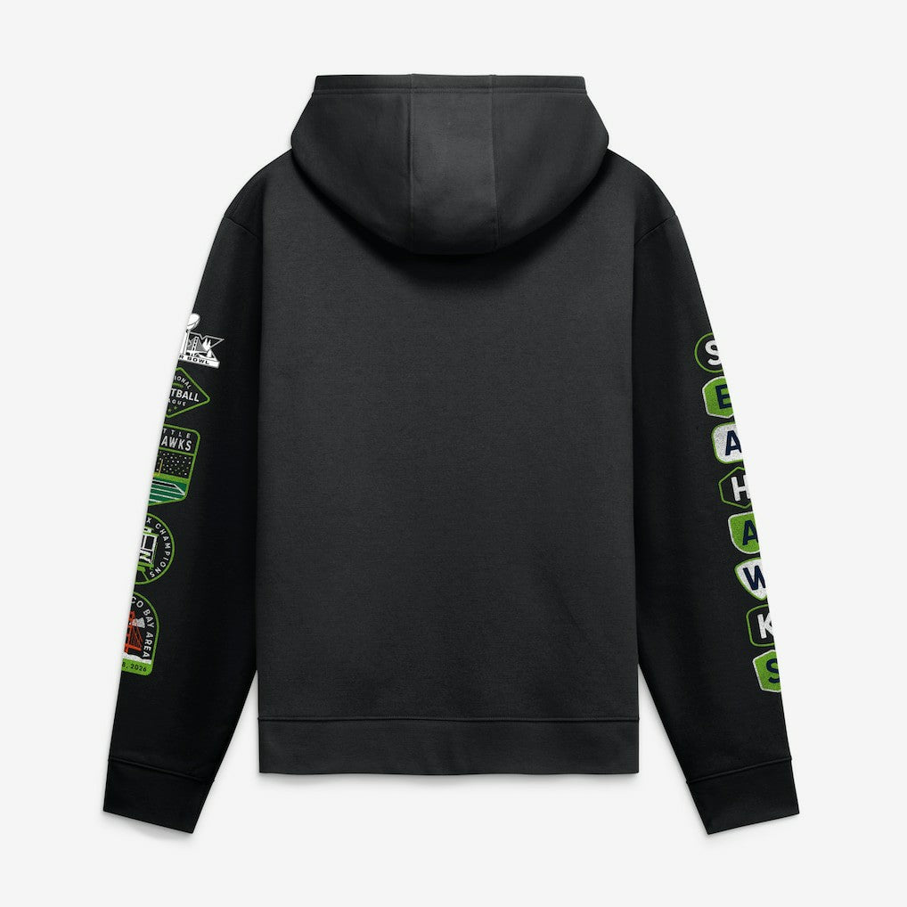 Seattle Seahawks Super Bowl LX Champions Banner Year Hoodie - Black - Fanatics