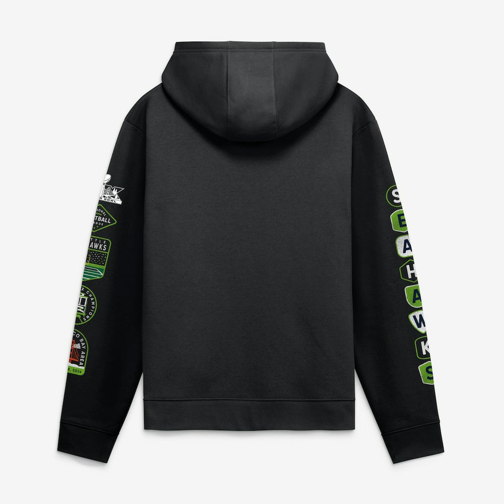 Seattle Seahawks Super Bowl LX Champions Banner Year Hoodie - Black - Fanatics