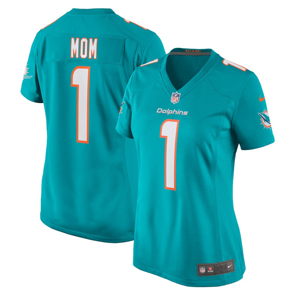 Number 1 Mom Miami Dolphins Women's Game Jersey - Aqua - Nike
