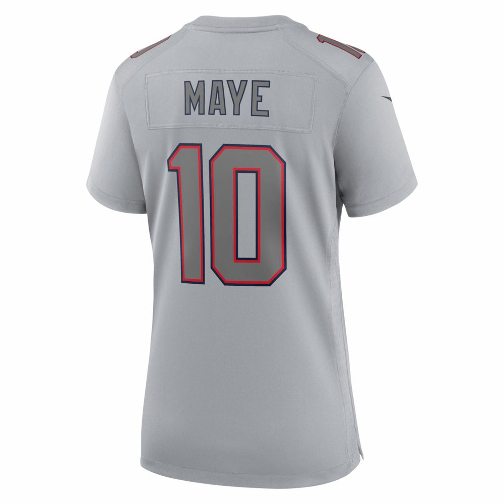 Drake Maye New England Patriots Women's Super Bowl LX Patch Atmosphere Fashion Game Jersey - Silver - Nike