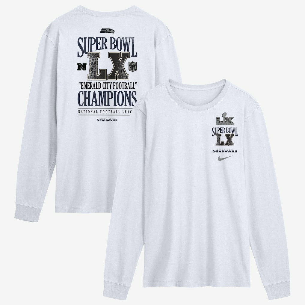 Seattle Seahawks Super Bowl LX Champions Long Ball Long Sleeve T-Shirt - White - Nike