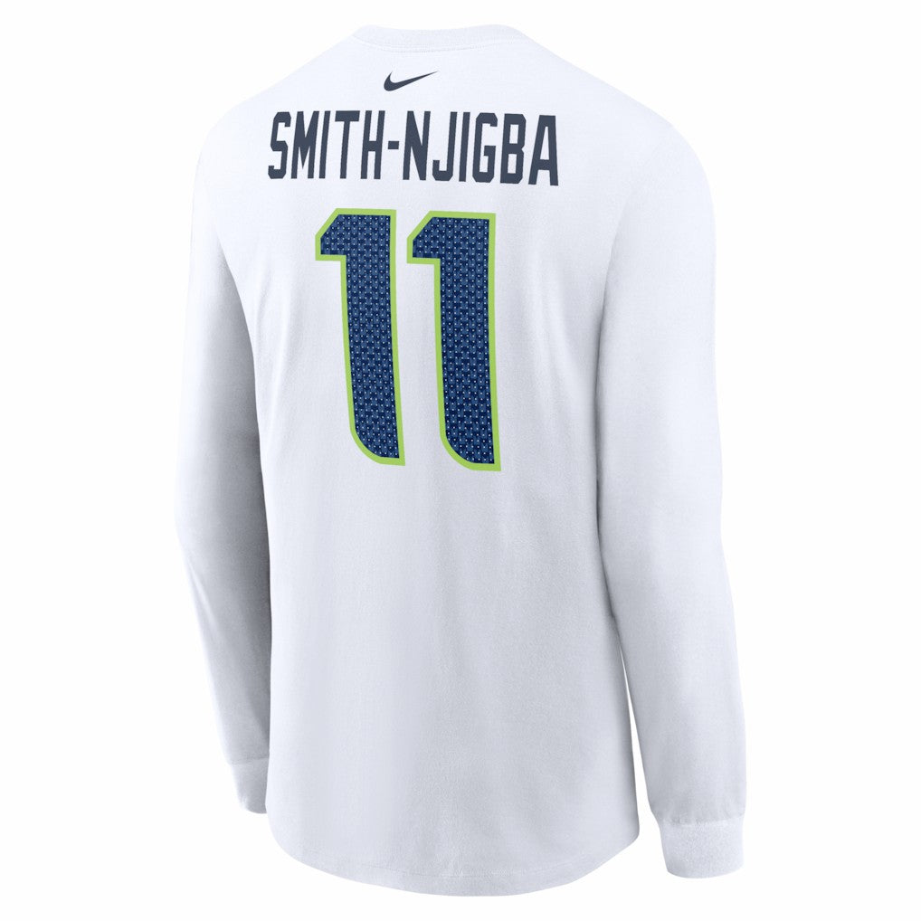 Jaxon Smith-Njigba Seattle Seahawks Super Bowl LX Champions Patch Name & Number Long Sleeve T-Shirt - White - Nike