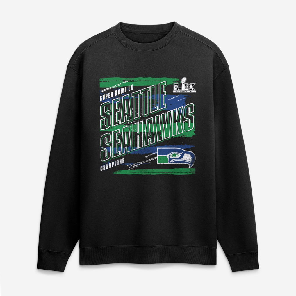Seattle Seahawks Super Bowl LX Champions Classic Stripes Legacy Fleece Sweatshirt - Black - Fanatics
