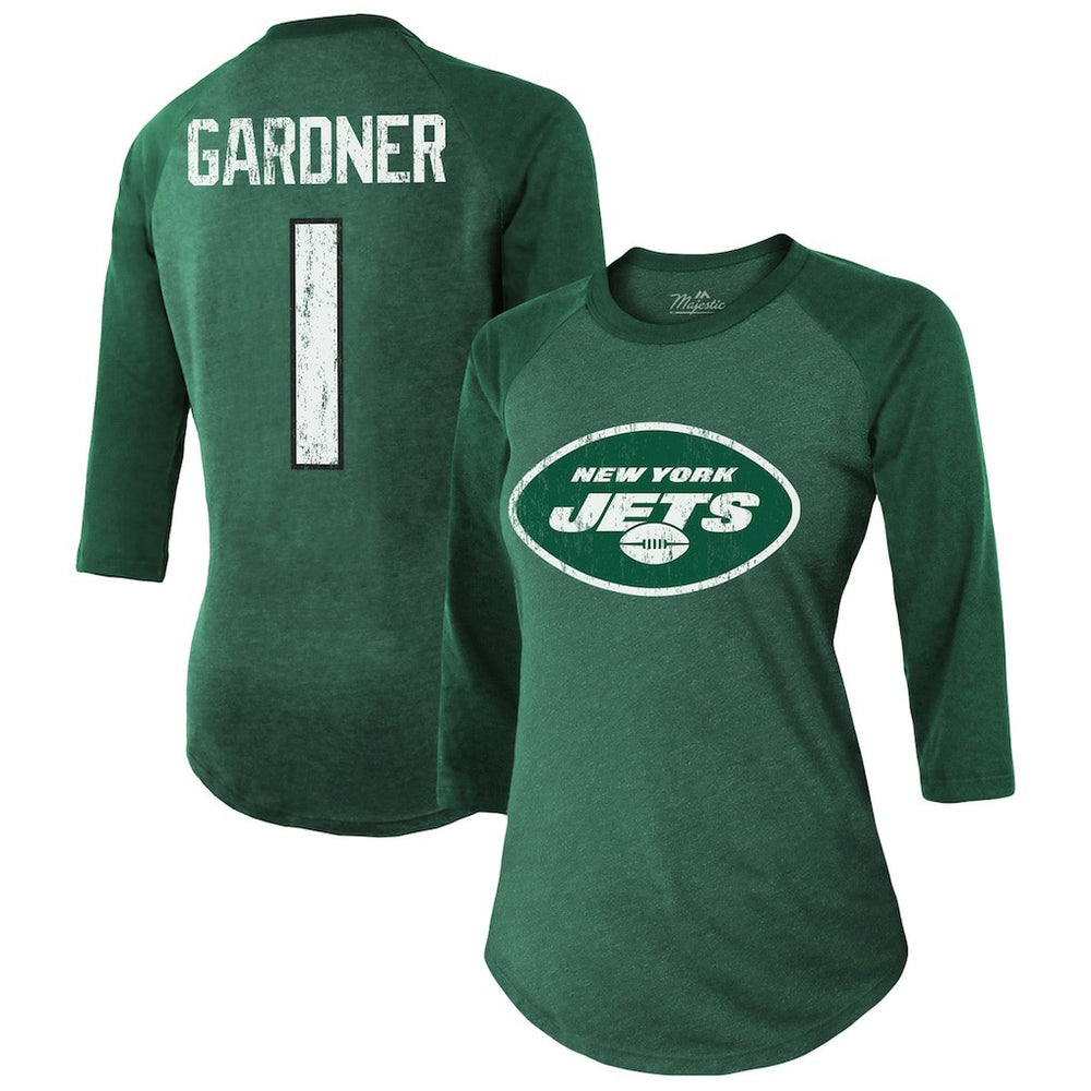 Ahmad Sauce Gardner New York Jets Majestic Threads Women's Player Name & Number Tri-Blend 3/4-Sleeve Fitted T-Shirt - Green - NFL