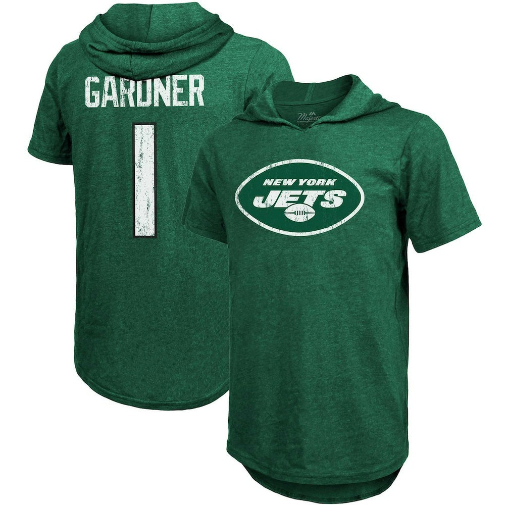 Ahmad Sauce Gardner New York Jets Majestic Threads Player Name & Number Tri-Blend Hoodie T-Shirt - Heather Green - NFL