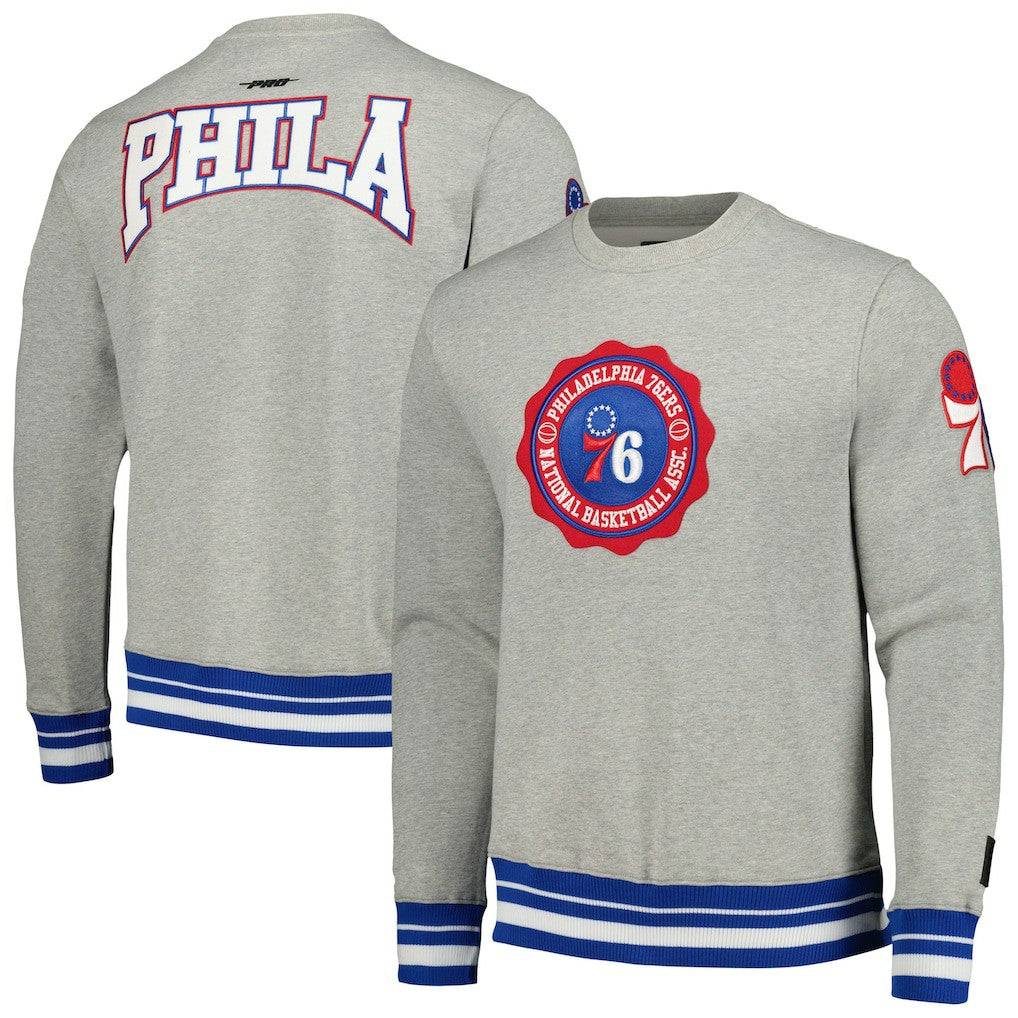 Philadelphia 76ers Pro Standard Crest Emblem Pullover Sweatshirt Heather Gray