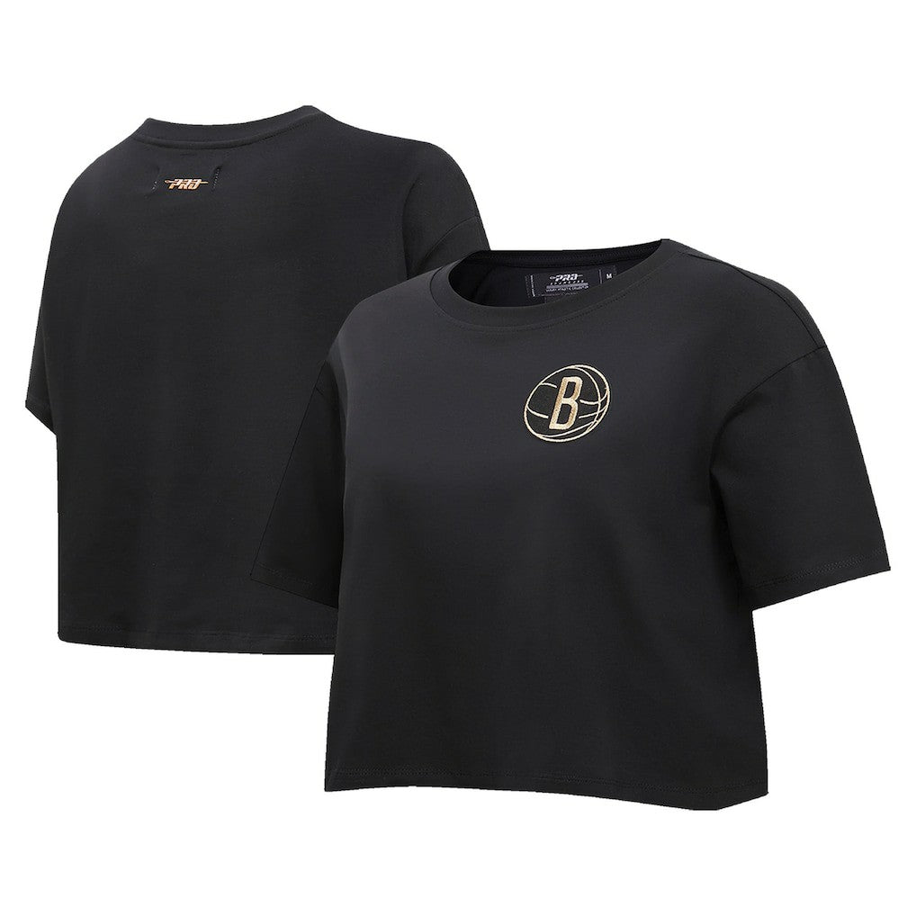 Brooklyn Nets Pro Standard Women's Holiday Glam Boxy T-Shirt Black