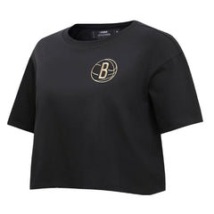 Brooklyn Nets Pro Standard Women's Holiday Glam Boxy T-Shirt Black