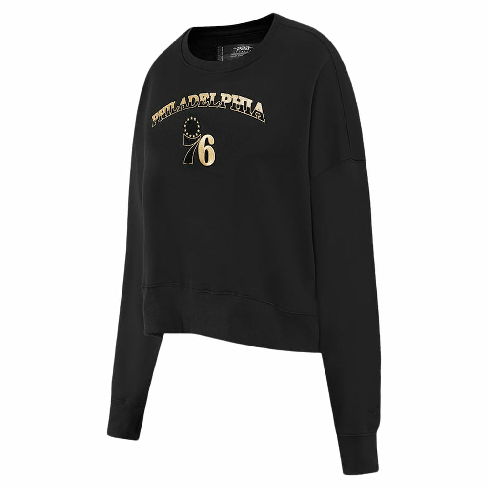 Philadelphia 76ers Pro Standard Women's Glam Cropped Pullover Sweatshirt - Black