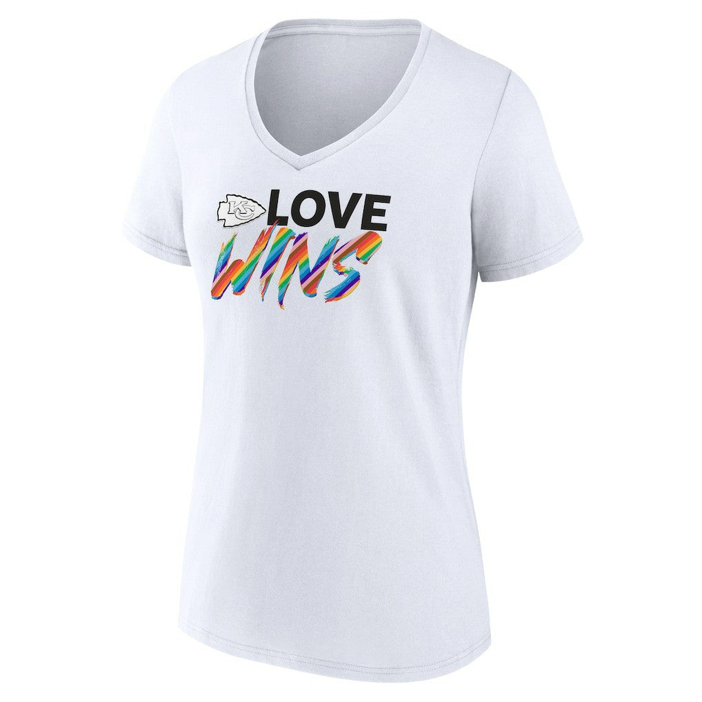 Kansas City Chiefs Women's Love Wins V-Neck T-Shirt - White - Fanatics