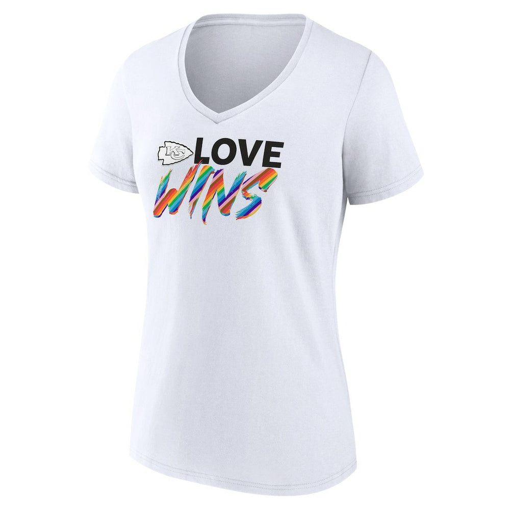 Kansas City Chiefs Women's Love Wins V-Neck T-Shirt - White - Fanatics