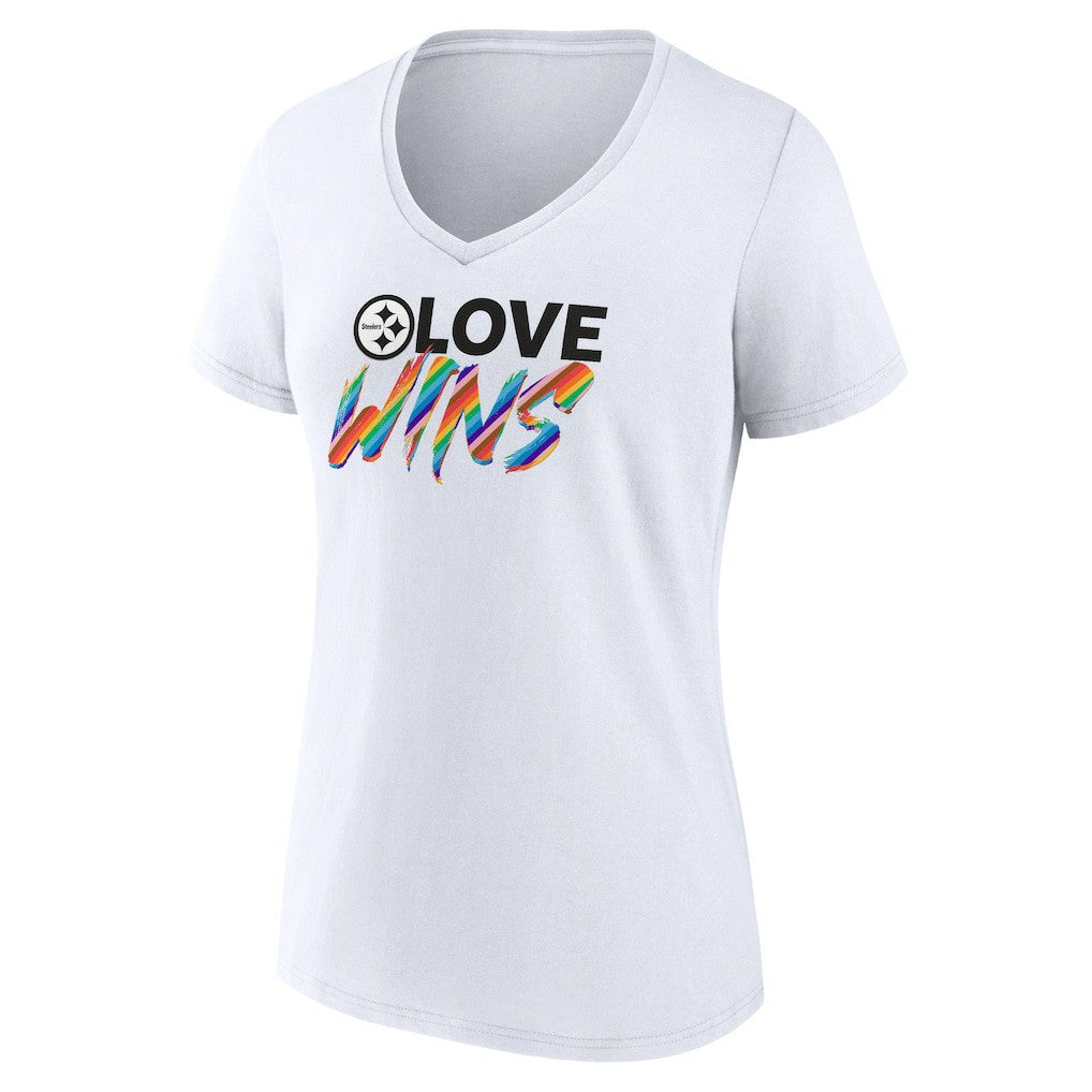 Pittsburgh Steelers Women's Love Wins V-Neck T-Shirt - White - Fanatics