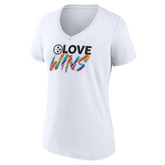 Pittsburgh Steelers Women's Love Wins V-Neck T-Shirt - White - Fanatics