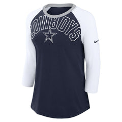 Dallas Cowboys Women's Knockout Arch Raglan Tri-Blend 3/4-Sleeve T-Shirt - Navy/White - Nike